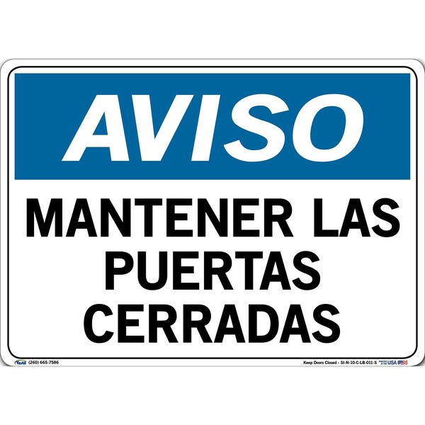 Vinyl Label Sign, 10-1/2" Height, 14-1/2" Width, Vinyl Label, Rectangle, Spanish